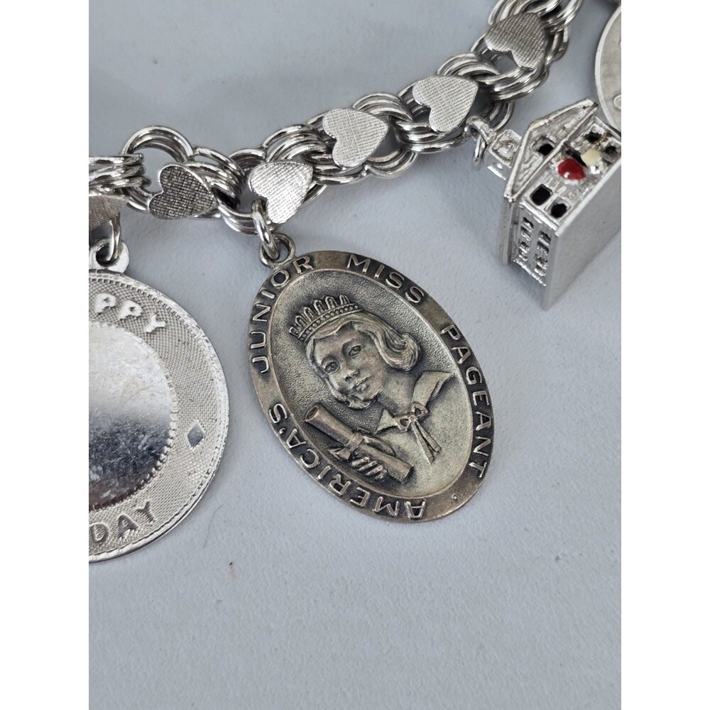 Vintage JB Jacoby Bender Sterling Silver Hearts Charm Bracelet Skater Guitar - Picture 7 of 14